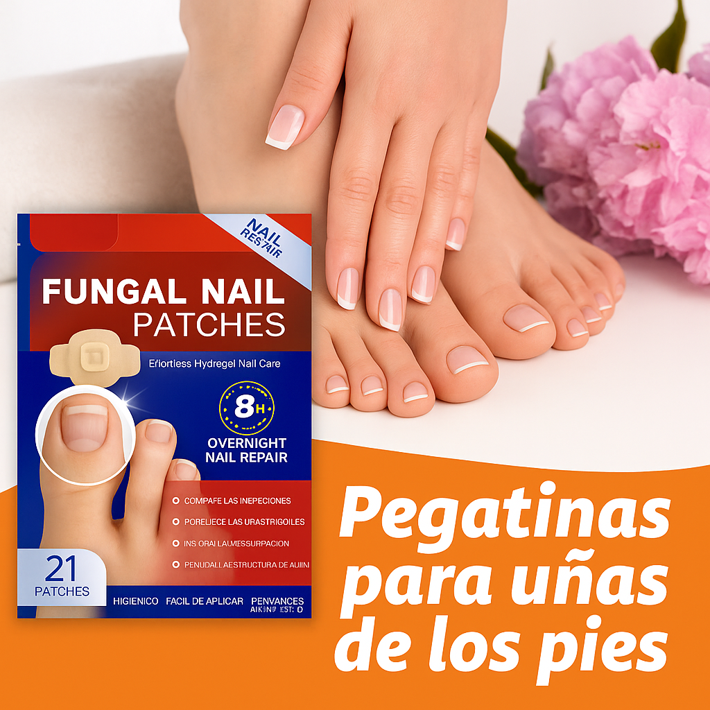 Uñas afectadas por hongos antes del tratamiento con parches antifúngicos.