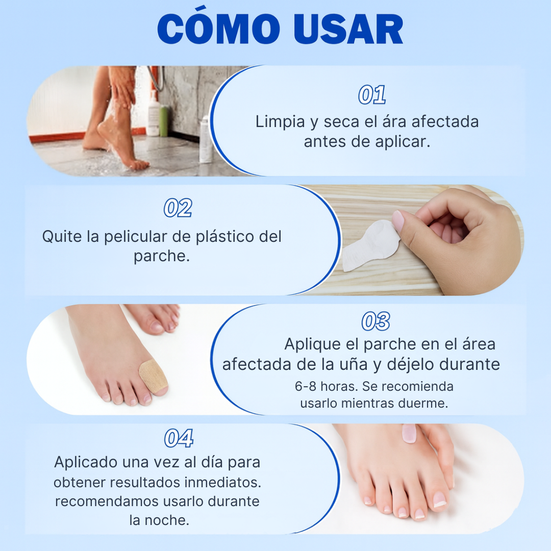 Paquete con 63 parches antifúngicos para uñas, acción nocturna con ingredientes naturales.
