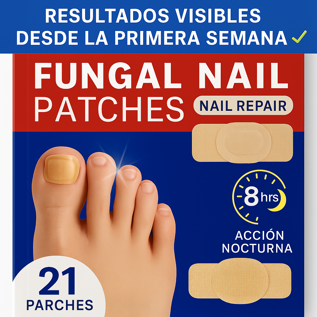 Parches antifúngicos para uñas con hongos, tratamiento nocturno de 8 horas con resultados visibles desde la primera semana.